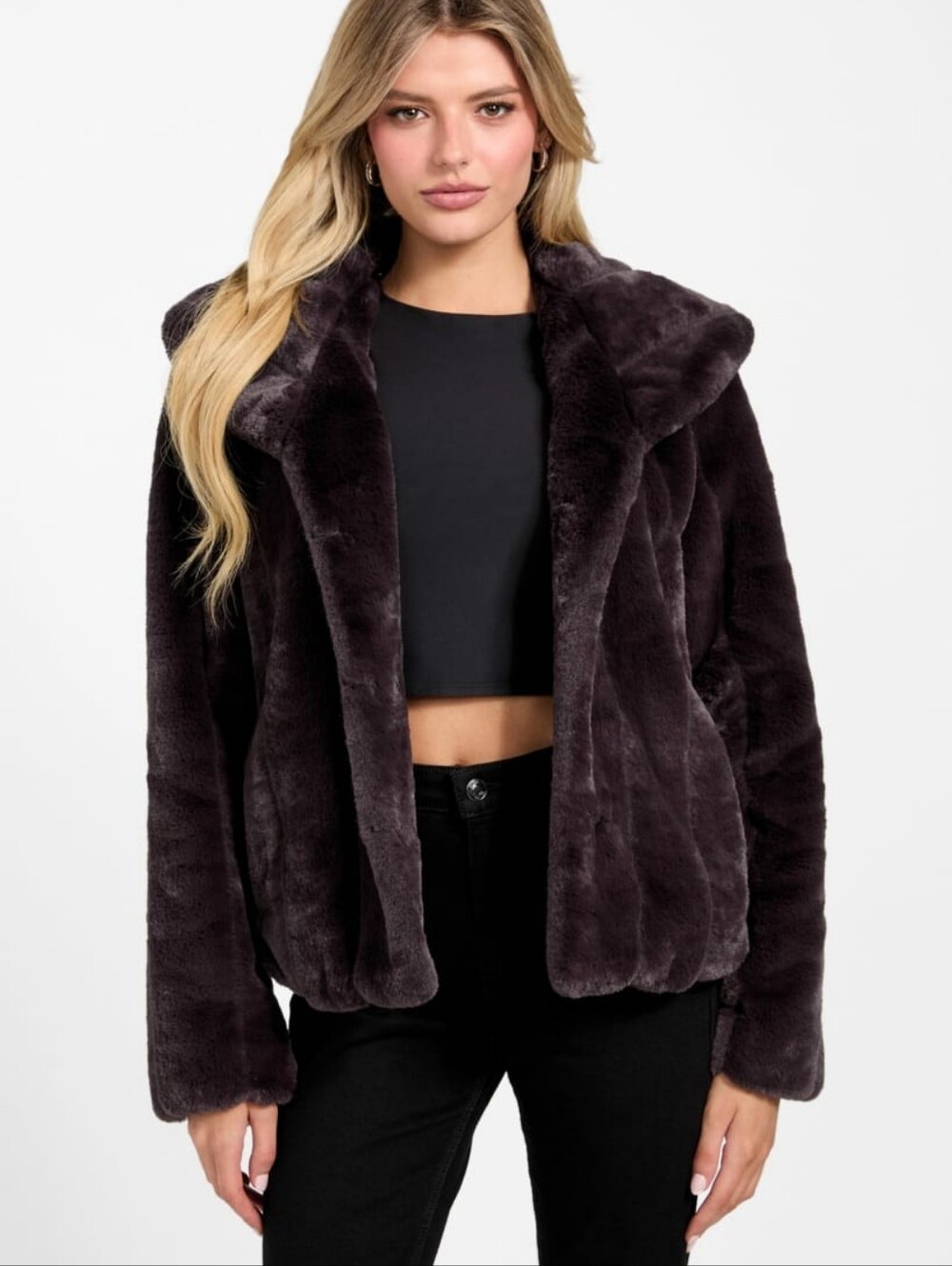 Guess NWT Faux Fur Coat in Dark Brown Size Small